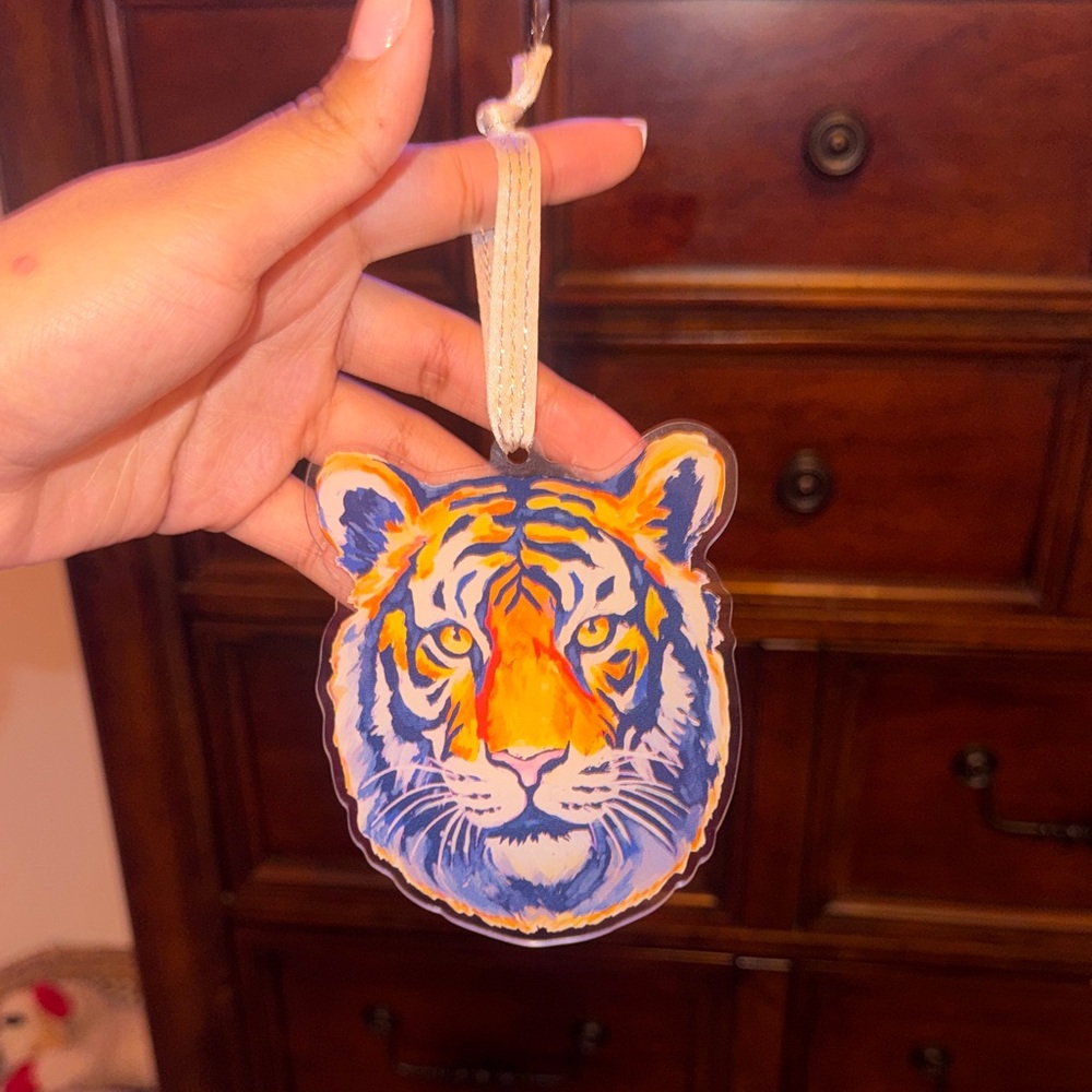 Tiger Face Holiday Ornament - Orange and Blue
